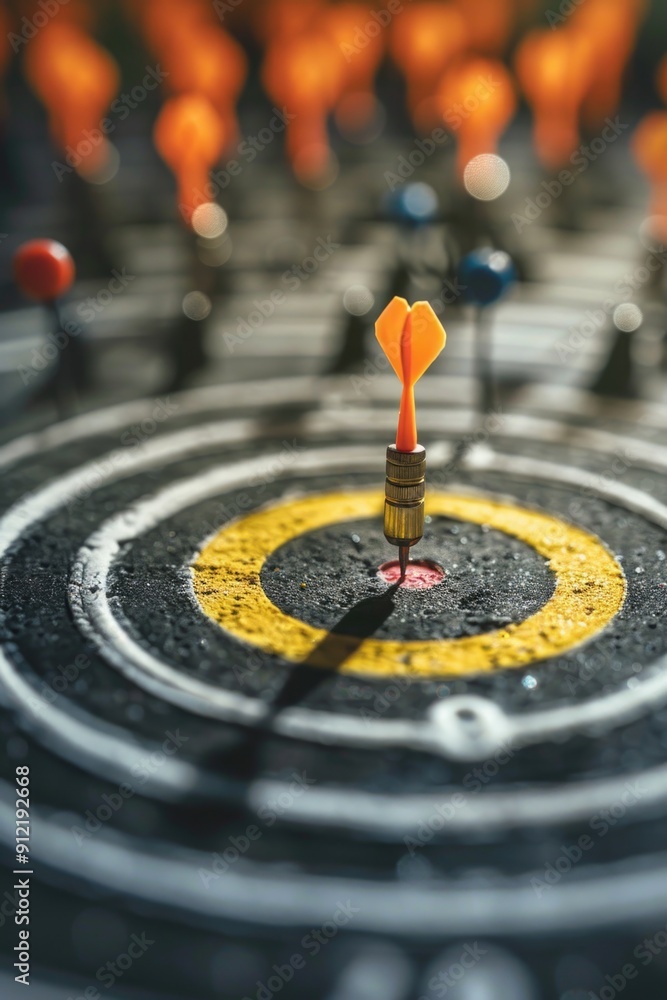 Poster this image depicts an indoor target shooting activity where a person is aiming to hit the bullseye w
