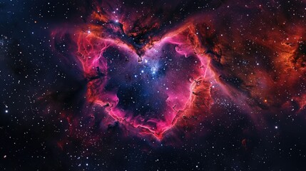 The cosmos displays a heart-shaped pattern of stars and nebulas, symbolizing love in the universe.