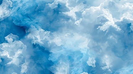 Obraz premium Dreamy Blue Sky with Fluffy Clouds - A serene and ethereal image depicting a vast blue sky filled with soft, white clouds. The light and airy feel of the clouds evokes a sense of peace, tranquility, a