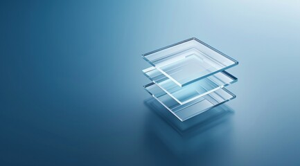 Stacked Glass Squares on Blue Background