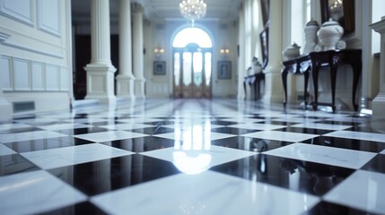 Checkerboard Floor in a Grand Hallway
