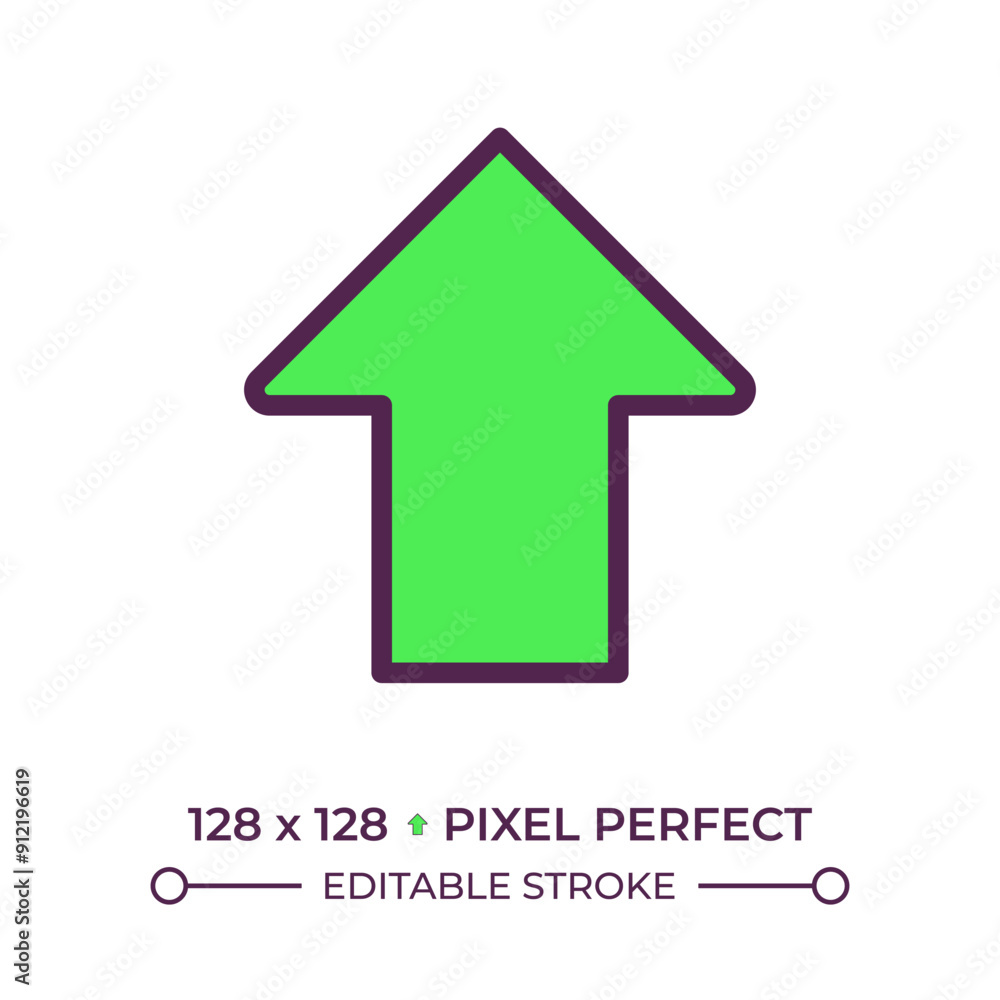 Poster upward thick arrow rgb color icon. pointer symbolizing direction or download. moving upwards. proces