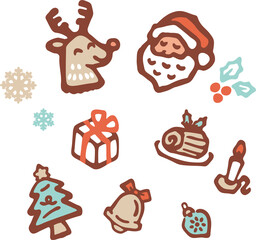 クリスマス　アイコン　手描き　あしらい　飾り　版画　判子　シルエット　かわいい　イラスト素材セット