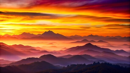 Golden Sunset Over Abstract Mountain Range  Generative AI