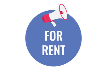 for rent button, banner, label, template for website. for rent text with colorful megaphone icon
