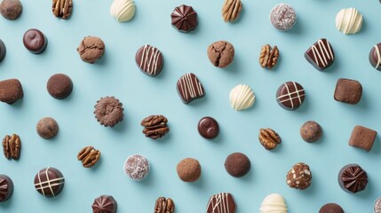 Assortment of Chocolates on a Blue Background