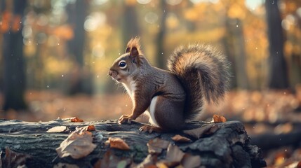 Squirrel on old wood with blurred background