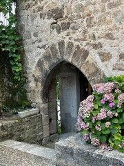 vieille porte en bois de maison en pierre
