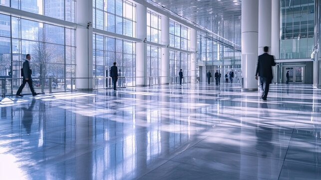 Businesspeople Walking in Modern Office Lobby