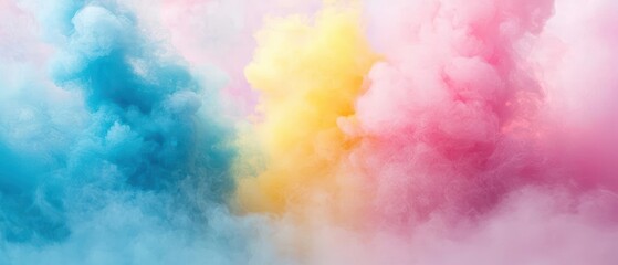 Abstract colorful smoke plumes on a white background.
