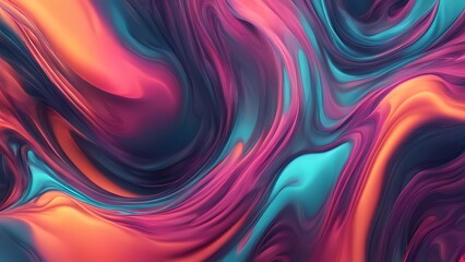 Fototapeta premium Trendy background with flowing liquid texture in orange purple with neon blue accents.