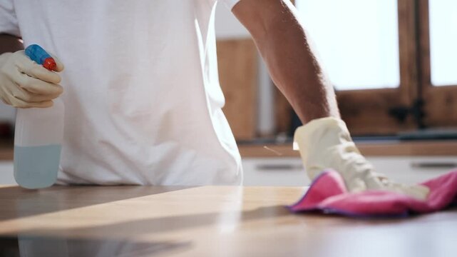 Video of close up man hands cleaning the kitchen