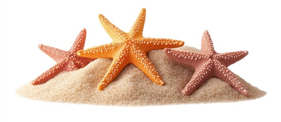 Three Starfish Resting on a Pile of Sand