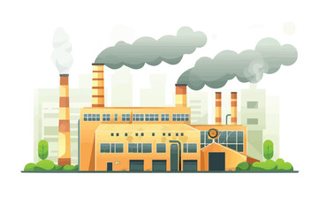 vector Factory building with smoke