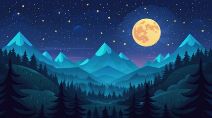 Captivating of a dreamlike starry night landscape with towering mountains a full moon and twinkling stars in the atmospheric moody sky
