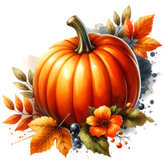 Watercolor Halloween Pumpkins Clipart, Floral Pumpkin, Fall Pumpkin PNG, Pumpkin PNG, Fall Pumpkin Clipart, Halloween Pumpkin Graphics