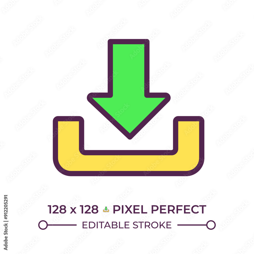 Poster download rgb color icon. downward arrow. user interface button. data transfer and management. files 