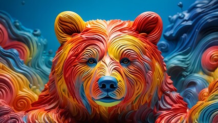 Vibrant abstract bear illustration, multicolor palette, creative art piece, digital wallpaper. Generative AI