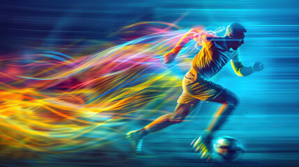 Fototapeta premium A man is running with a soccer ball in his hand