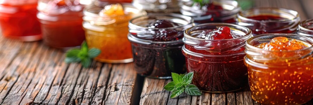 different flavors of jams in jars