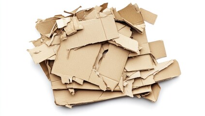 Pile of Torn Cardboard on a White Background