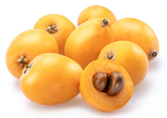 Group of ripe perfect loquat fruits  isolated on white background.