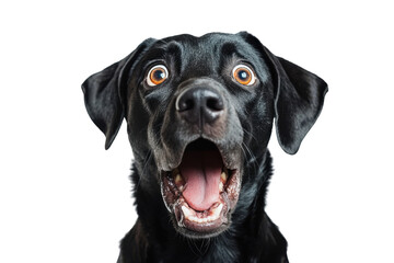 Dog a shocked expressionon with wide eyes and an open mouth  on isolated transparent background
