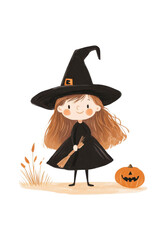 Cute witch illustration on isolated transparent background