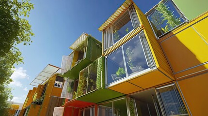 Modern Residential Building with Green Walls and Large Windows