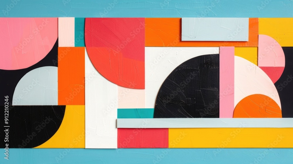 Aufkleber vibrant geometric cut out collage with bold color palette abstract modern artwork featuring overlapp