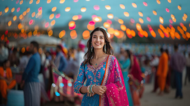 young woman wearing blue cotton long kurt