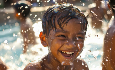 little indian boy enjoying at pool