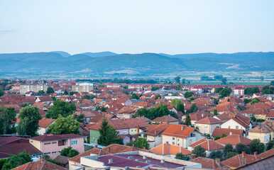 Panorama of Pirot town, Serbia. No people.