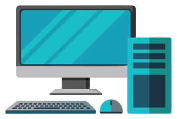 Modern desktop computer setup with keyboard and mouse. Vector illustration