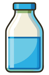 Cartoon illustration of a glass bottle filled with blue liquid. Vector illustration