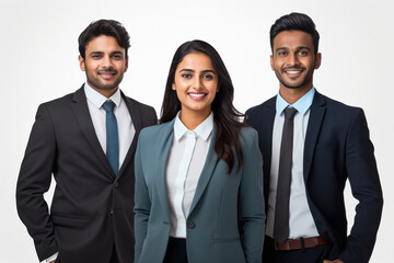 young indian business people standing together on white background