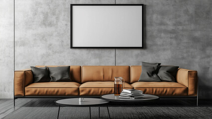 Cozy Bachelor Pad: Modern Tan Leather Sofa