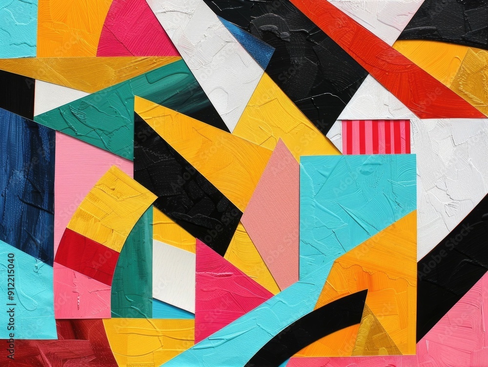 Poster vibrant abstract collage with dynamic geometric shapes and overlapping textures and modern compositi