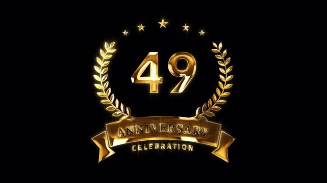 49th Anniversary Celebration. Happy 49 Years Anniversary Animation in Gold Color on the Transparent Background, Alpha Channel. Great for greetings, celebrations, events, and gifts.