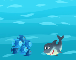 Cartoon ocean and sea coral reef animals of underwater kingdom swimming diving wit illustration for kids