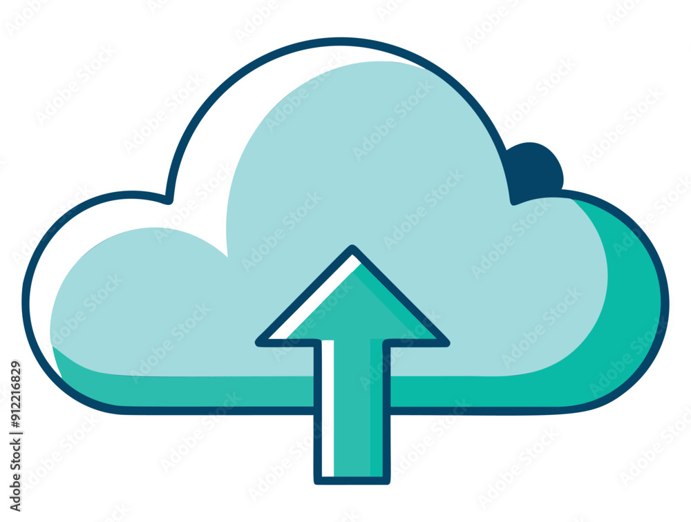 Poster green cloud icon with up arrow representing data upload. vector illustration