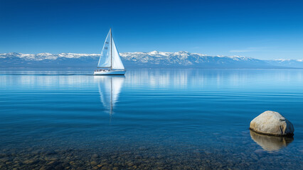 Lakeside Living: Sailboat on Blue Lake