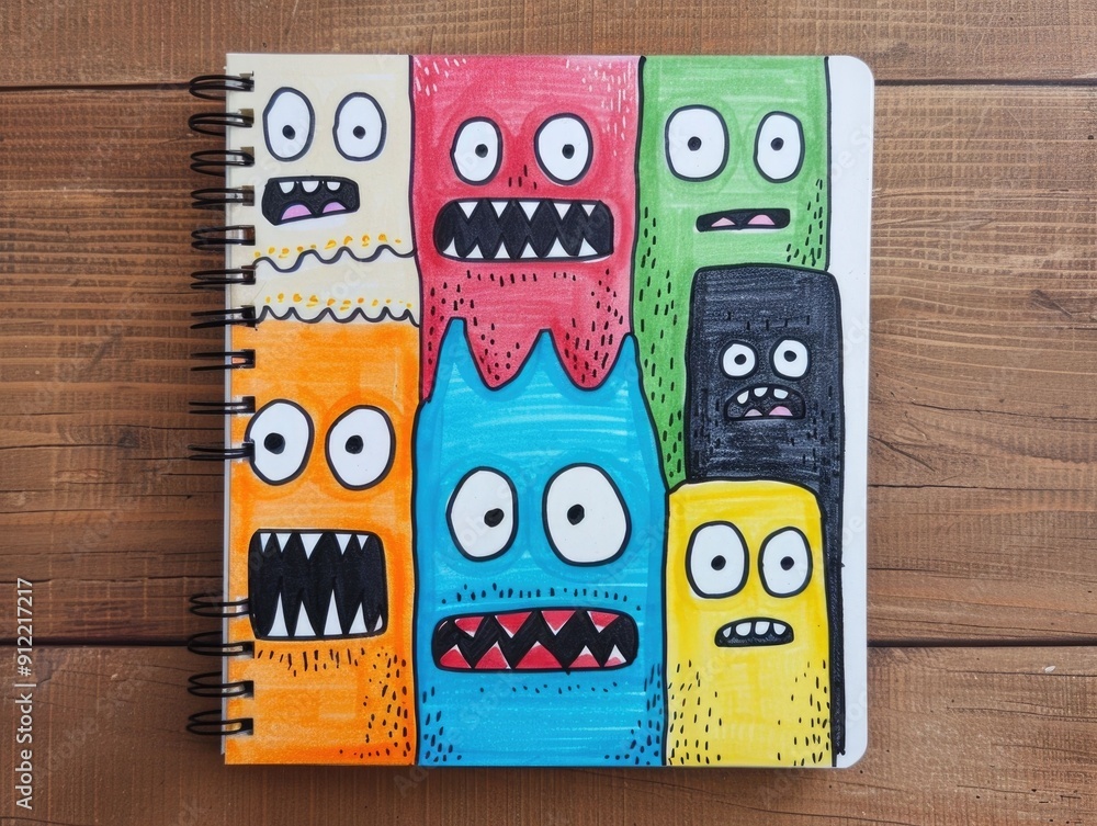 Aufkleber whimsical and playful doodle art featuring a group of colorful abstract monster like character desig
