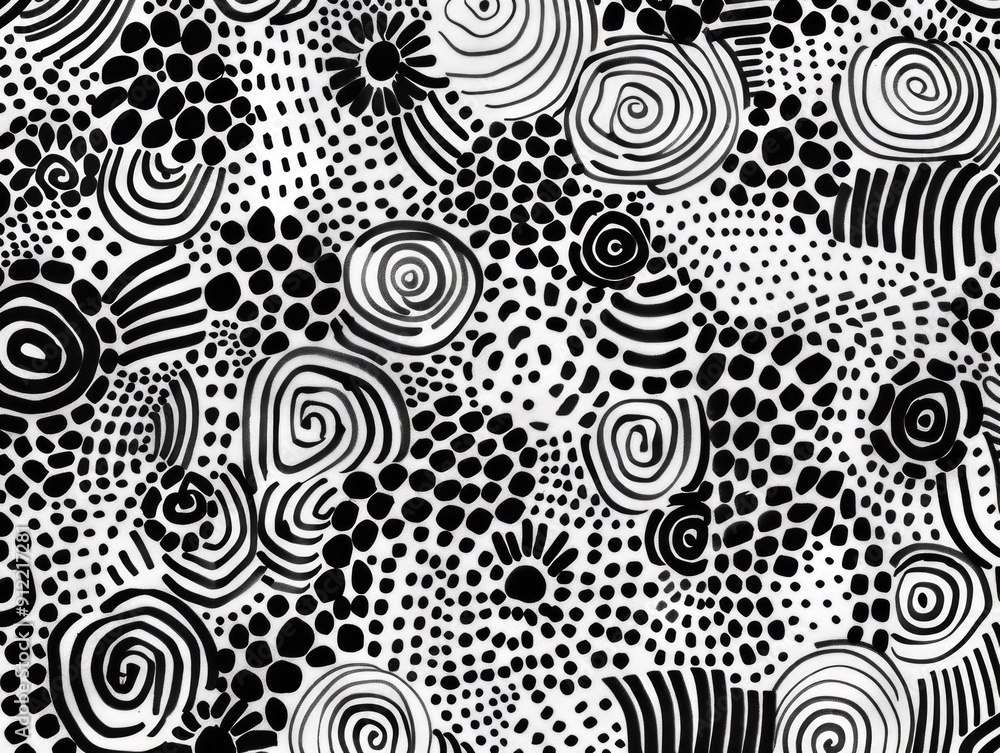 Poster vibrant and playful abstract doodle art featuring an intricate arrangement of swirling patterns spir