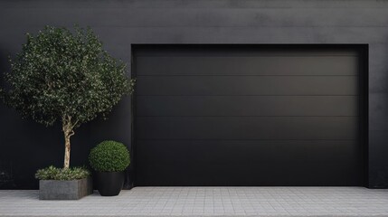 Modern Garage Door with Greenery