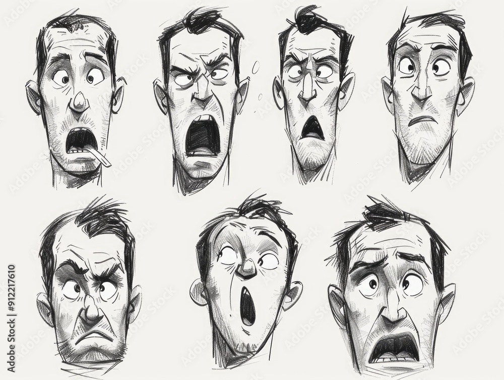 Aufkleber this captivating collection of quirky doodle art sketches showcases a series of exaggerated facial f