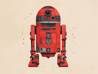 Fototapeta premium Vibrant and playful doodle art depicting a whimsical vintage inspired robot or futuristic character design with a nostalgic retro futuristic aesthetic and charm The image features a bold colorful