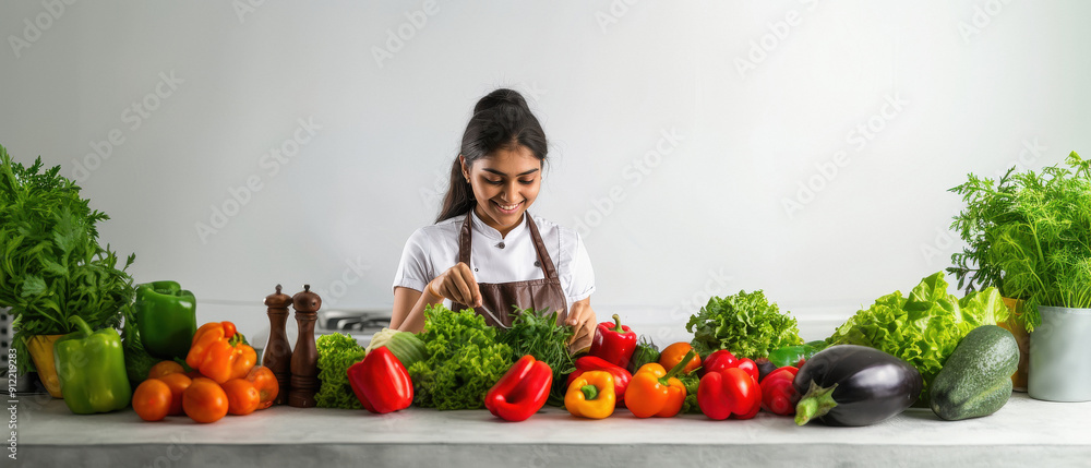 Canvas Prints young indian woman cooking in the kitchen