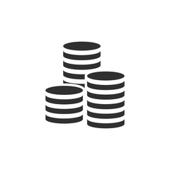 Simple black image of stacked coins isolated on white background. Savings illustration. Vector icon in flat style