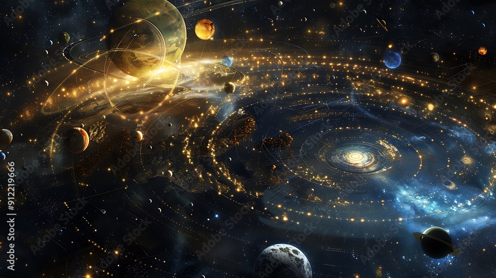 Wall mural universe with galaxies stars planets and nebulae. it is a beautiful and awe-inspiring image that cap